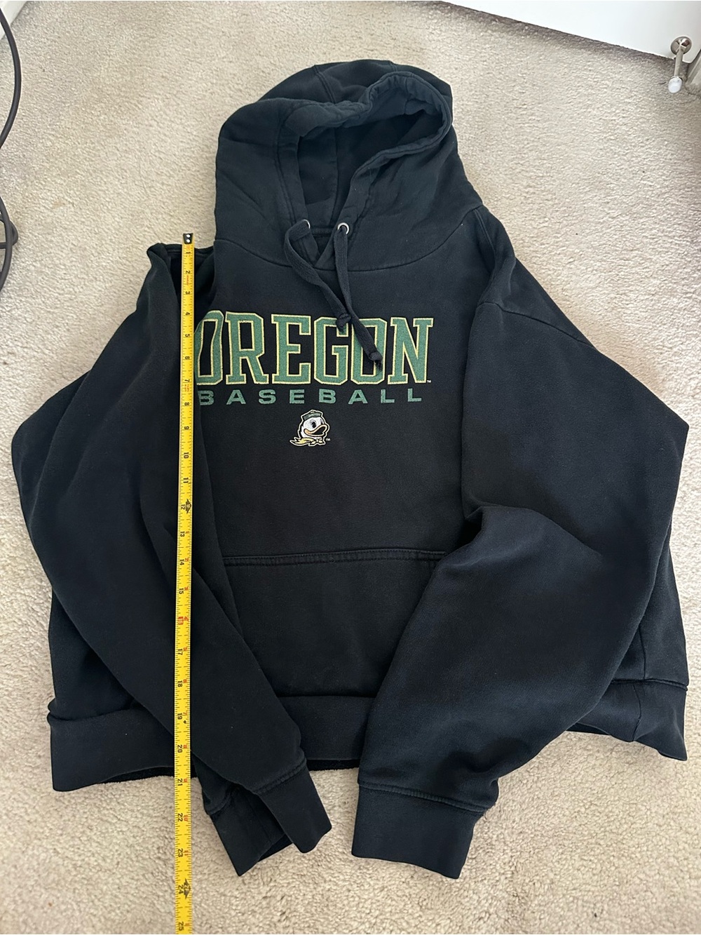 Cropped Oregon Baseball Black Hoodie with Green Lettering